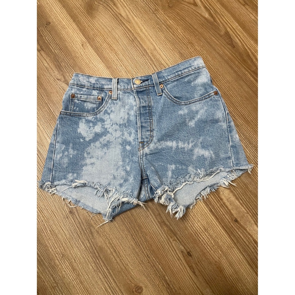 Levis 501 Original High Rise Acid Wash Cut Off Denim Shorts Blue Womens 27